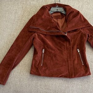 Women's Suede Zip-Front Jacket - Rust